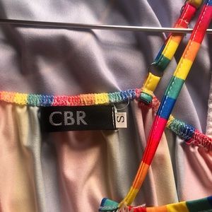 Rainbow Spaghetti Strap top and Short Bottoms with white lace